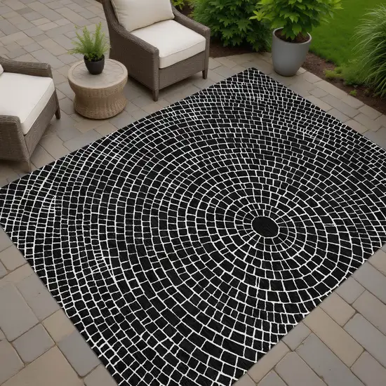 Black And Ivory Geometric Washable Indoor Outdoor Area Rug Photo 7