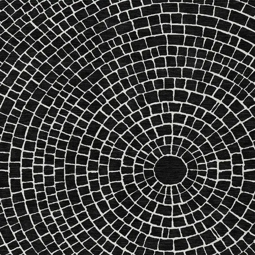 Black And Ivory Geometric Washable Indoor Outdoor Area Rug Photo 2