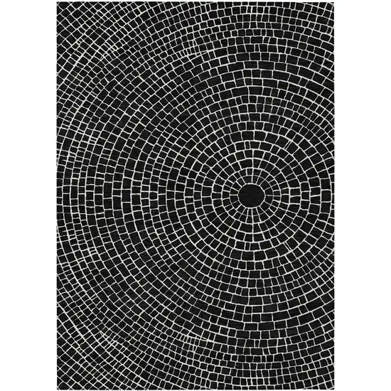 Black And Ivory Geometric Washable Indoor Outdoor Area Rug Photo 1