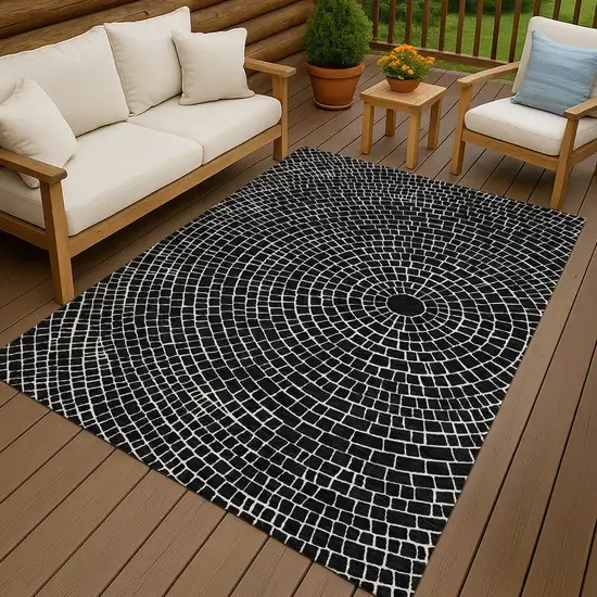 Black And Ivory Geometric Washable Indoor Outdoor Area Rug Photo 4