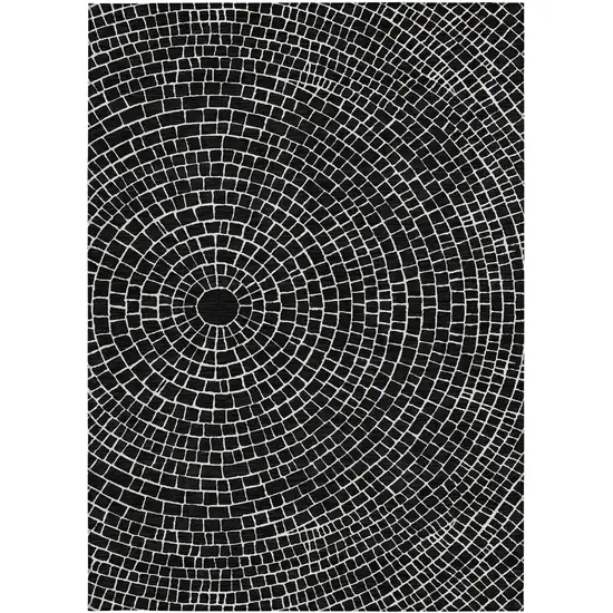 Black And Ivory Geometric Washable Indoor Outdoor Area Rug Photo 3