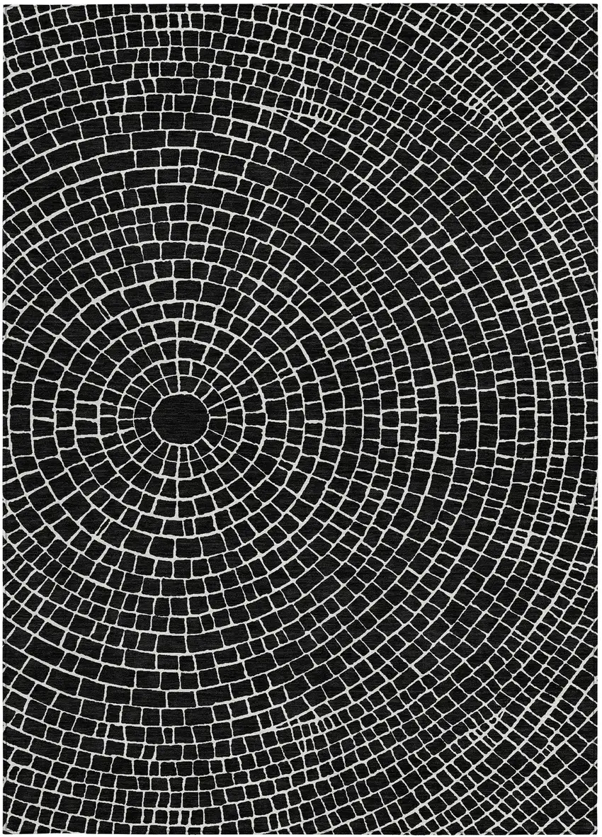 Black And Ivory Geometric Washable Indoor Outdoor Area Rug Photo 3