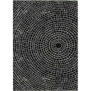Photo of Black And Ivory Geometric Washable Indoor Outdoor Area Rug
