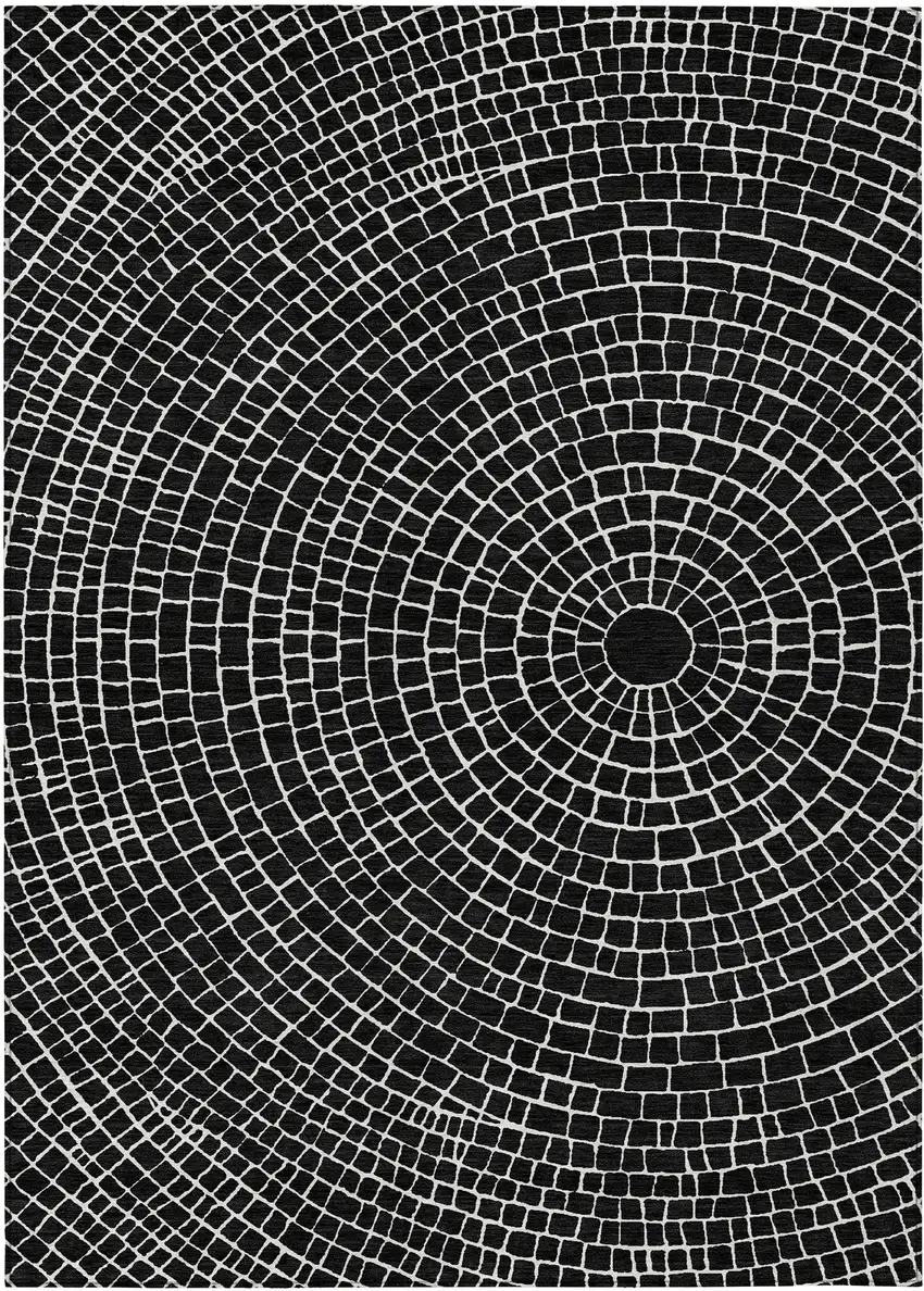 Black And Ivory Geometric Washable Indoor Outdoor Area Rug Photo 1