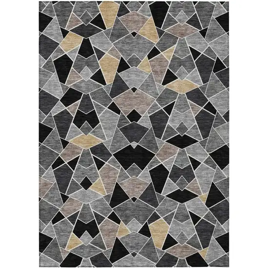 Black And Ivory Geometric Washable Indoor Outdoor Area Rug Photo 1