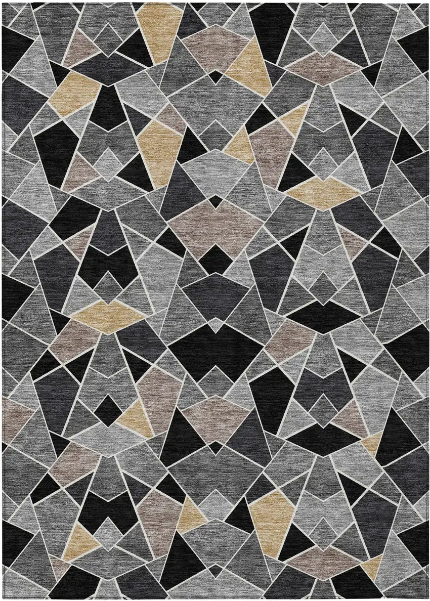 Black And Ivory Geometric Washable Indoor Outdoor Area Rug Photo 1