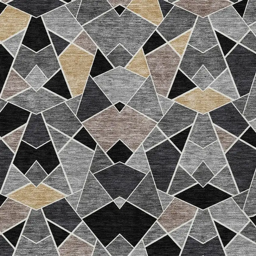 Black And Ivory Geometric Washable Indoor Outdoor Area Rug Photo 2