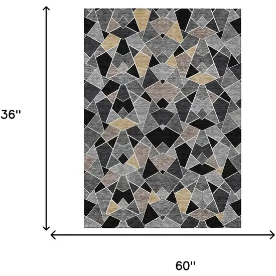 Black And Ivory Geometric Washable Indoor Outdoor Area Rug Photo 6