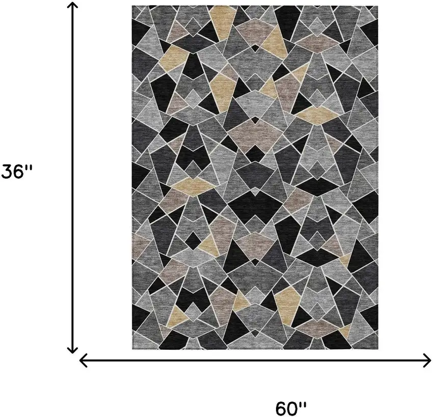 Black And Ivory Geometric Washable Indoor Outdoor Area Rug Photo 6