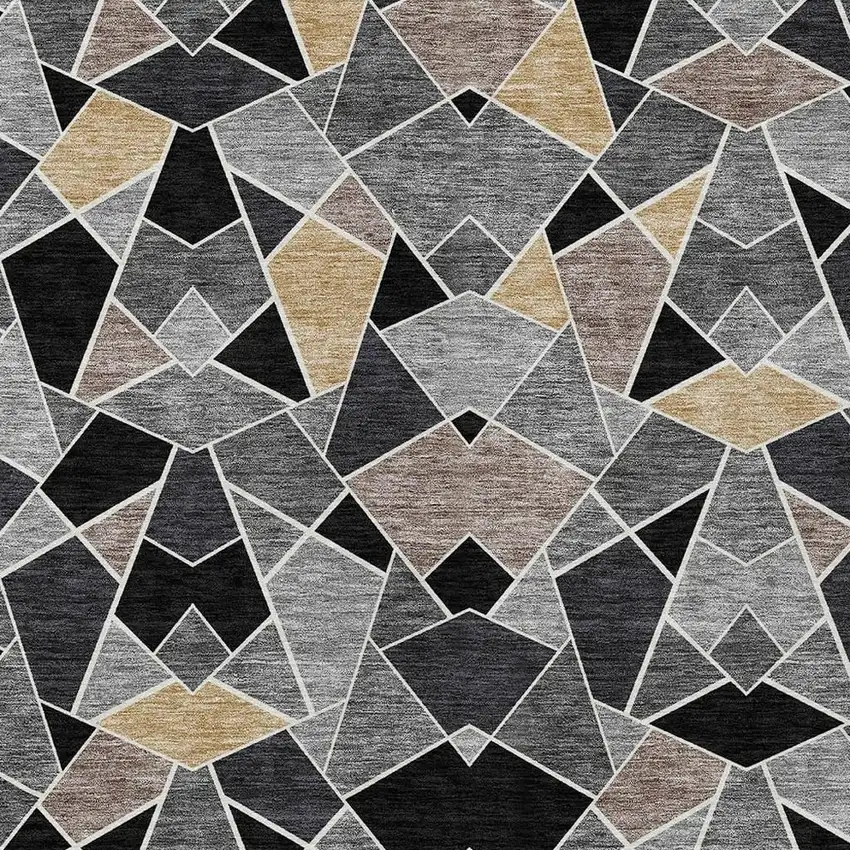 Black And Ivory Geometric Washable Indoor Outdoor Area Rug Photo 2