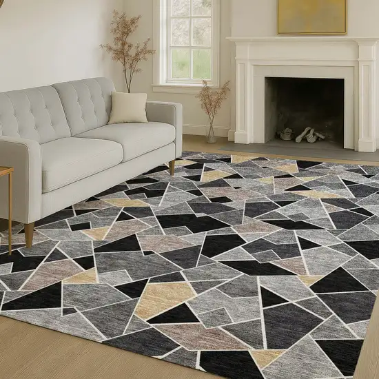 Black And Ivory Geometric Washable Indoor Outdoor Area Rug Photo 6