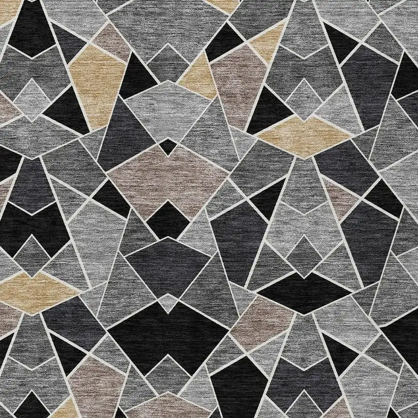 Black And Ivory Geometric Washable Indoor Outdoor Area Rug Photo 2