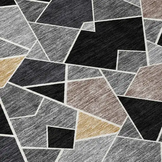 Black And Ivory Geometric Washable Indoor Outdoor Area Rug Photo 9