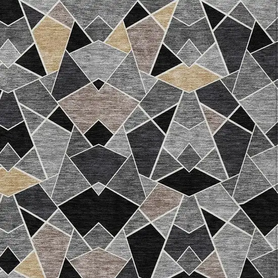 Black And Ivory Geometric Washable Indoor Outdoor Area Rug Photo 2