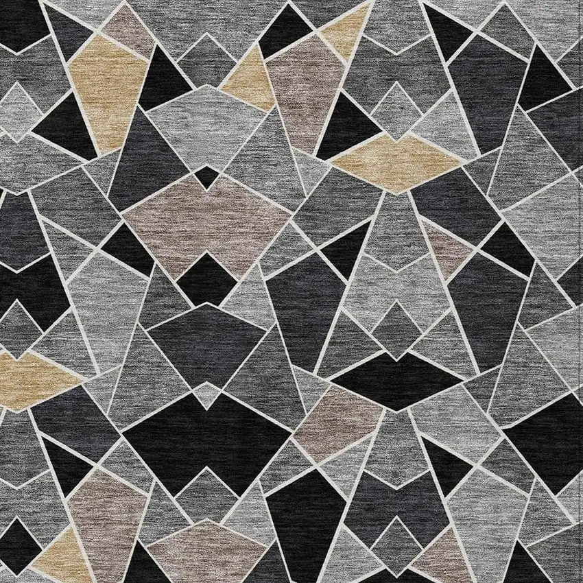 Black And Ivory Geometric Washable Indoor Outdoor Area Rug Photo 2