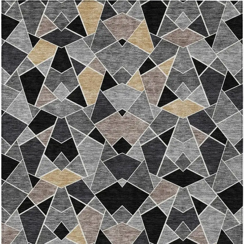 Black And Ivory Geometric Washable Indoor Outdoor Area Rug Photo 3
