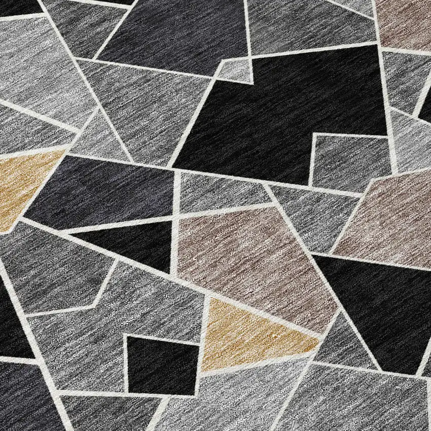 Black And Ivory Geometric Washable Indoor Outdoor Area Rug Photo 9