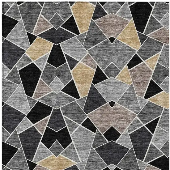 Black And Ivory Geometric Washable Indoor Outdoor Area Rug Photo 2