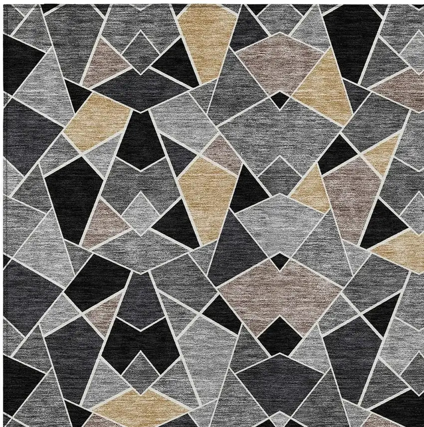 Black And Ivory Geometric Washable Indoor Outdoor Area Rug Photo 2