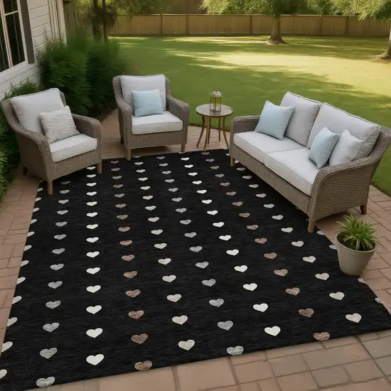Black And Ivory Geometric Washable Indoor Outdoor Area Rug Photo 4