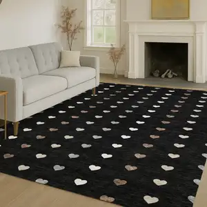 Photo of Black And Ivory Geometric Washable Indoor Outdoor Area Rug