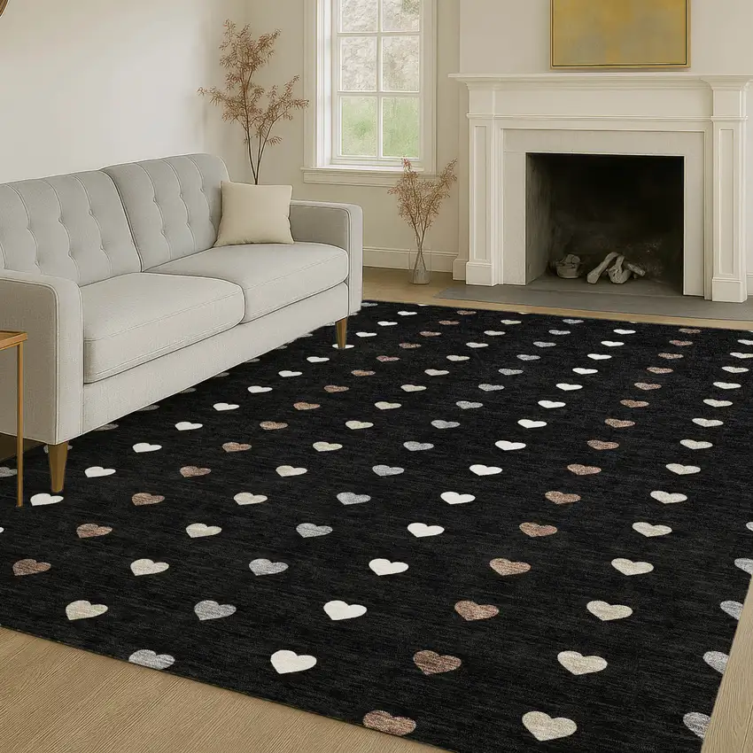 Black And Ivory Geometric Washable Indoor Outdoor Area Rug Photo 6