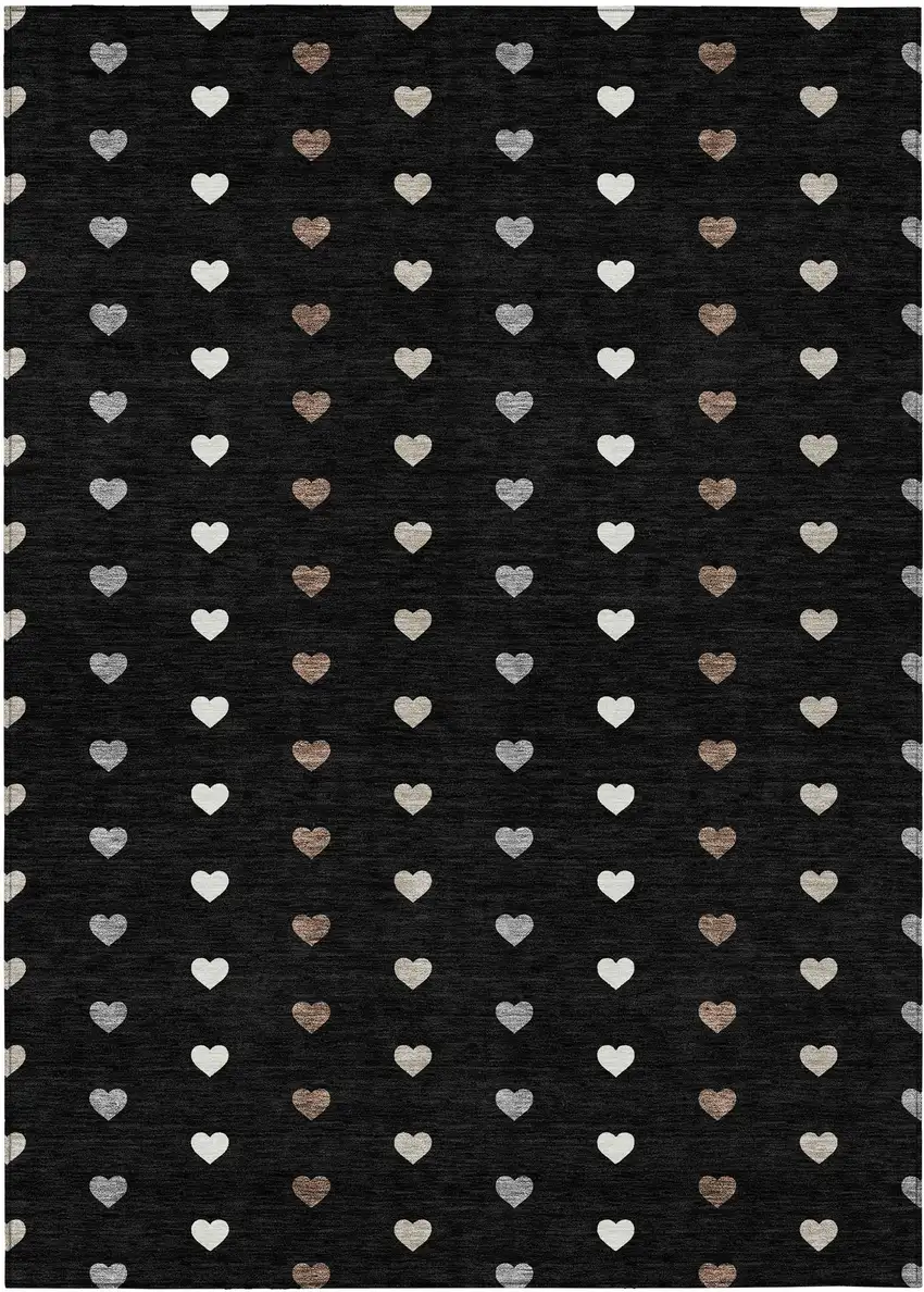 Black And Ivory Geometric Washable Indoor Outdoor Area Rug Photo 1