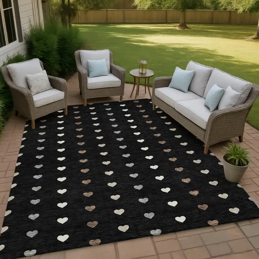 Black And Ivory Geometric Washable Indoor Outdoor Area Rug Photo 4
