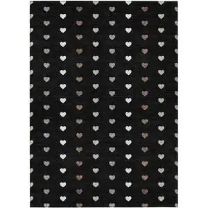 Photo of Black And Ivory Geometric Washable Indoor Outdoor Area Rug