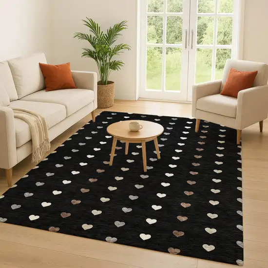 Black And Ivory Geometric Washable Indoor Outdoor Area Rug Photo 5