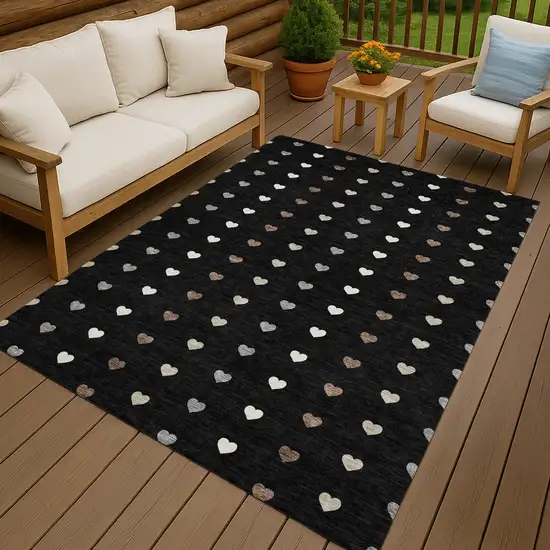 Black And Ivory Geometric Washable Indoor Outdoor Area Rug Photo 7