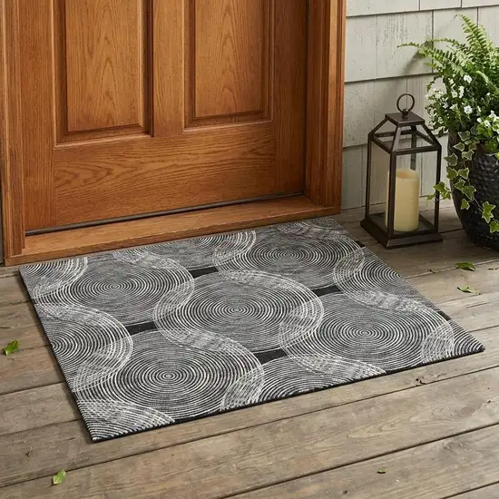Black And Ivory Geometric Washable Indoor Outdoor Area Rug Photo 1