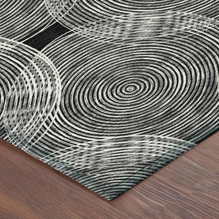 Black And Ivory Geometric Washable Indoor Outdoor Area Rug Photo 5