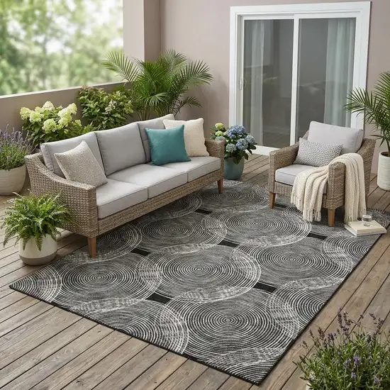 Black And Ivory Geometric Washable Indoor Outdoor Area Rug Photo 1
