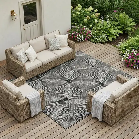 Black And Ivory Geometric Washable Indoor Outdoor Area Rug Photo 1