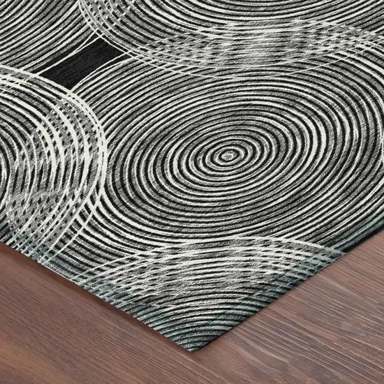 Black And Ivory Geometric Washable Indoor Outdoor Area Rug Photo 5