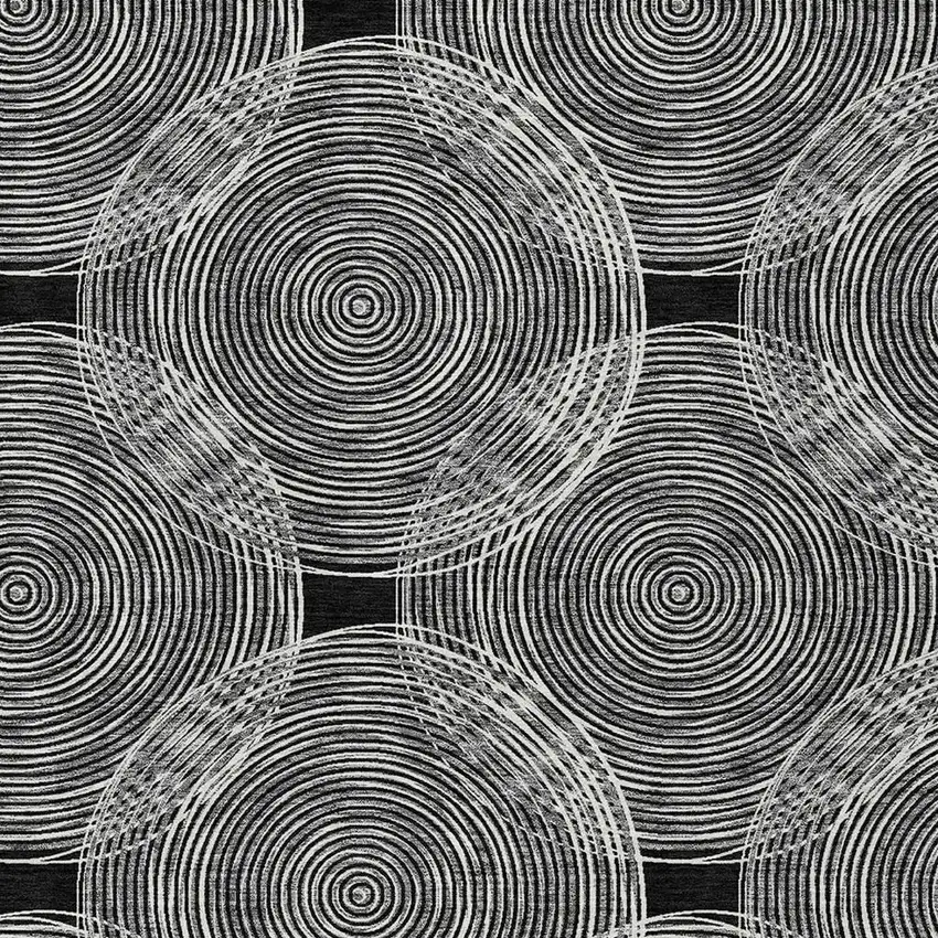 Black And Ivory Geometric Washable Indoor Outdoor Area Rug Photo 3