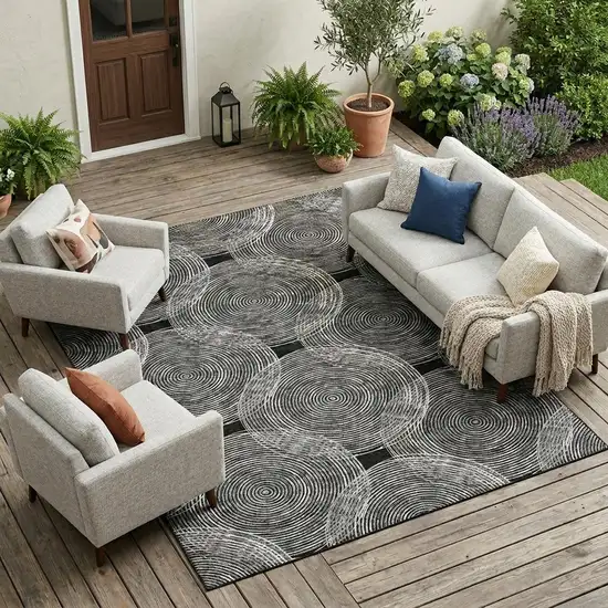 Black And Ivory Geometric Washable Indoor Outdoor Area Rug Photo 1