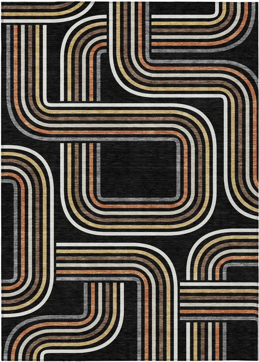 Black And Ivory Geometric Washable Indoor Outdoor Area Rug Photo 2