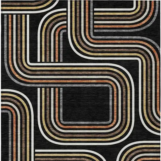 Black And Ivory Geometric Washable Indoor Outdoor Area Rug Photo 4