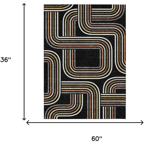 Black And Ivory Geometric Washable Indoor Outdoor Area Rug Photo 7