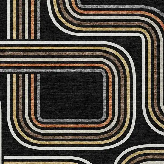 Black And Ivory Geometric Washable Indoor Outdoor Area Rug Photo 3
