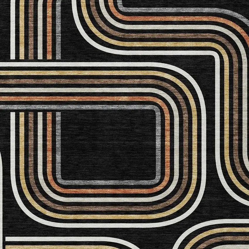 Black And Ivory Geometric Washable Indoor Outdoor Area Rug Photo 3
