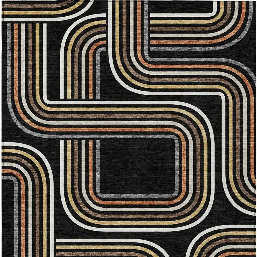Black And Ivory Geometric Washable Indoor Outdoor Area Rug Photo 4