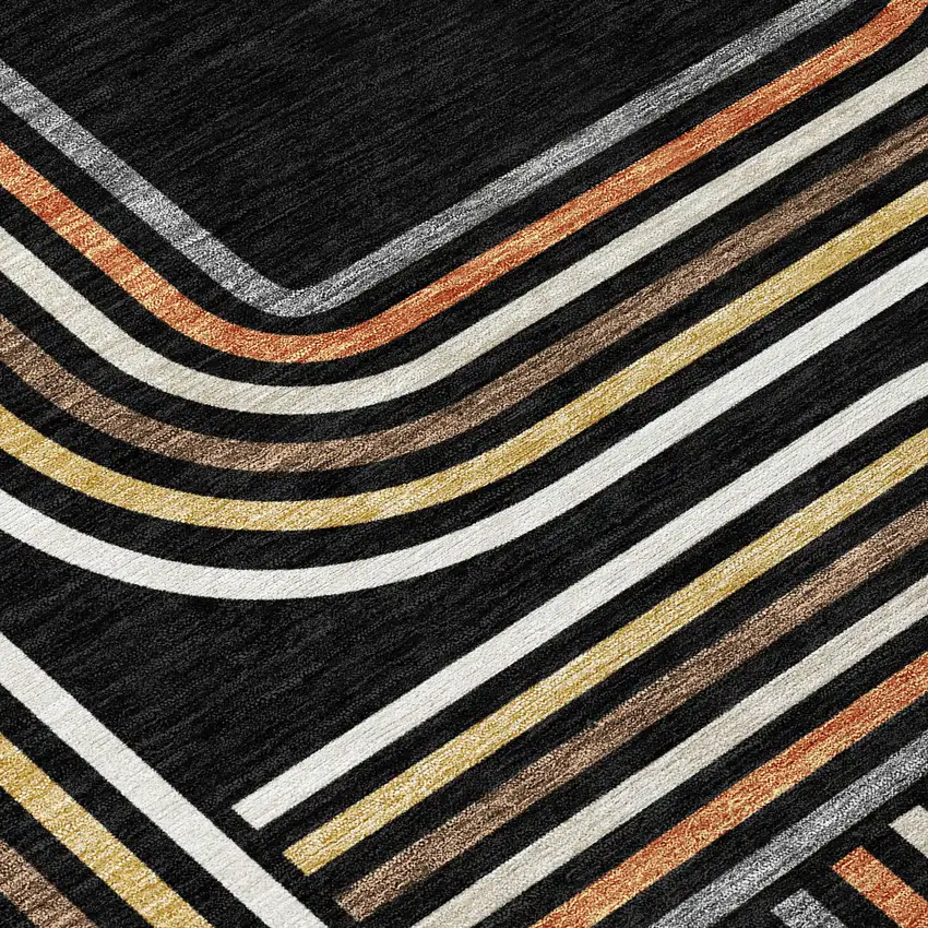 Black And Ivory Geometric Washable Indoor Outdoor Area Rug Photo 6