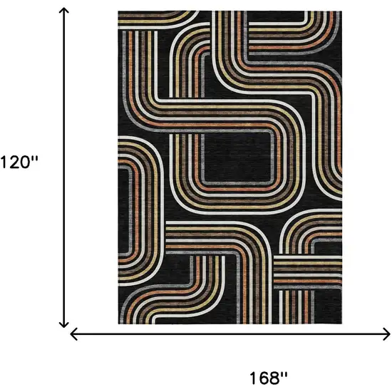 Black And Ivory Geometric Washable Indoor Outdoor Area Rug Photo 7