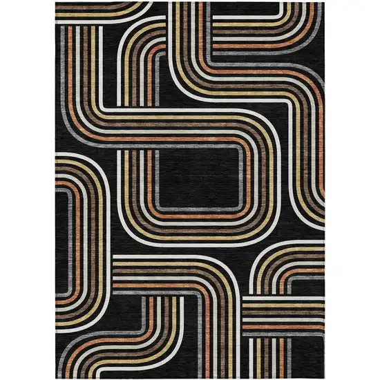 Black And Ivory Geometric Washable Indoor Outdoor Area Rug Photo 2
