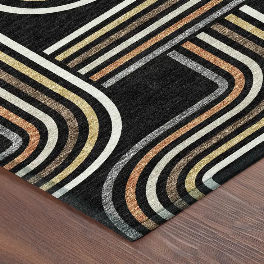 Black And Ivory Geometric Washable Indoor Outdoor Area Rug Photo 5