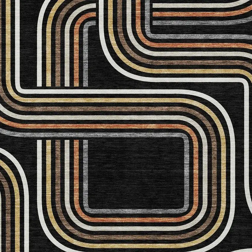 Black And Ivory Geometric Washable Indoor Outdoor Area Rug Photo 3