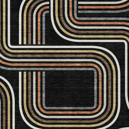 Black And Ivory Geometric Washable Indoor Outdoor Area Rug Photo 3
